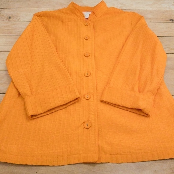 𝅺Chico's Jacket Blazer Bright Light Weight Orange Pleated Womens Size 8 Medium - Picture 10 of 12